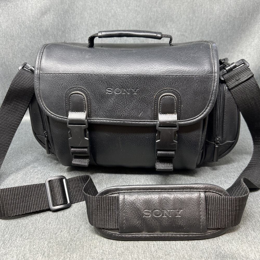 Vintage Sony Camera Bag Black Faux Leather Camcorder Carrying Case Adj Strap